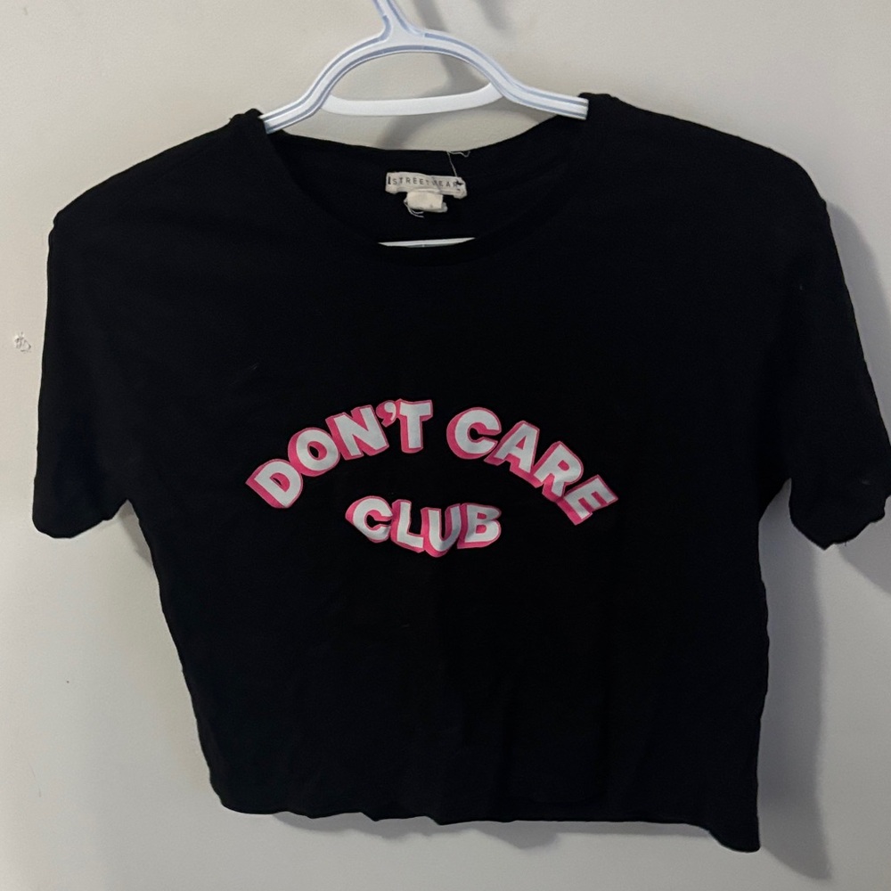 Stylish Black Tee with Pink 'Don't Care Club' Design